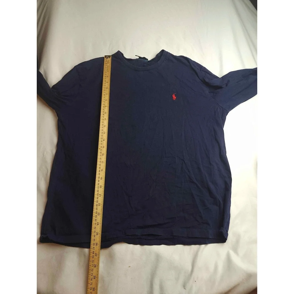 Polo Ralph Lauren Mens Long Sleeve T-Shirt Navy Blue Red Pony Logo Size L